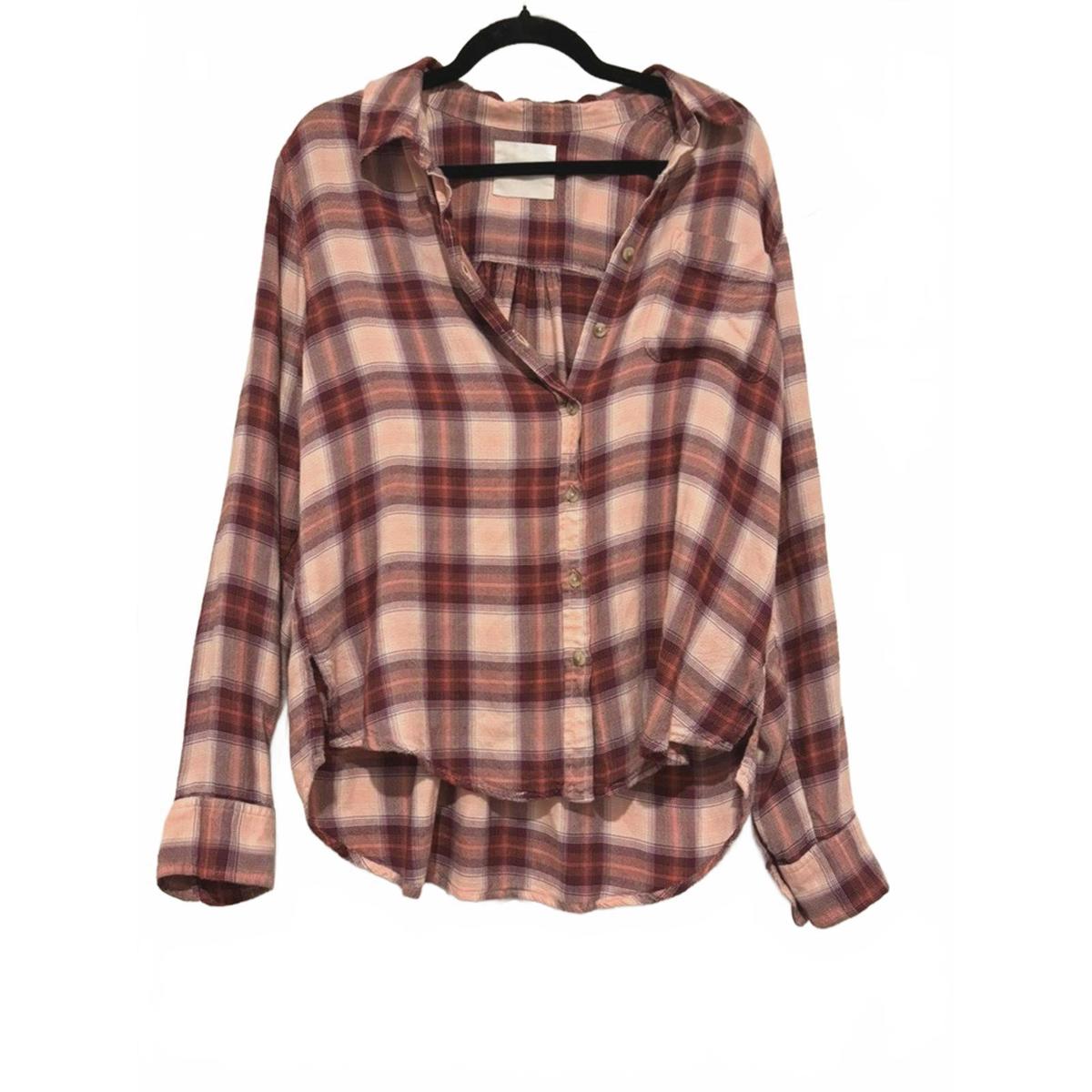 Lucky Brand Pink Flannel Oversized S Button Down Boho #1696
